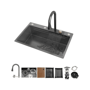 Smart Stainless Nano Ceramic Kitchen Sink 75×45 Cm