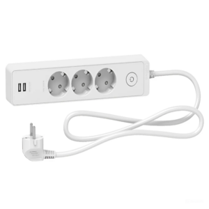 شنايدر مشترك يونيكا 3 فتحات + فتحة Usb ابيض-1.5متر
