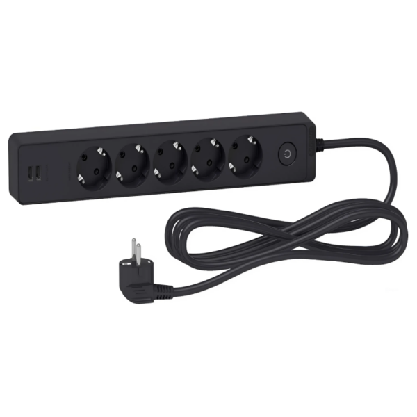 Schneider Unica Electric Extension 5 Sockets + Usb Socket Black-3m