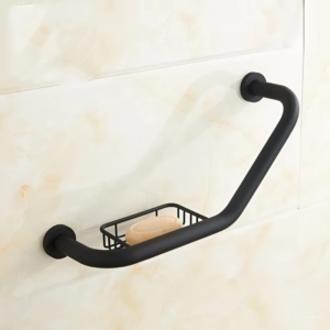 Angled Grab Rail With Integrated Soap Dish - Black