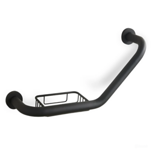Angled Grab Rail With Integrated Soap Dish - Black