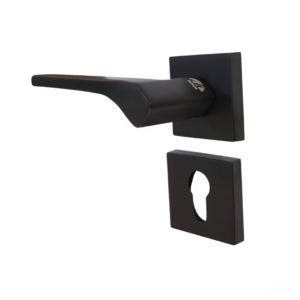 Rosette Cylinder Door Handle Set Aluminum – Black