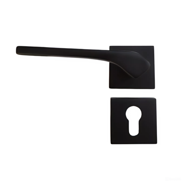 Rosette Cylinder Door Handle Set Aluminum – Black