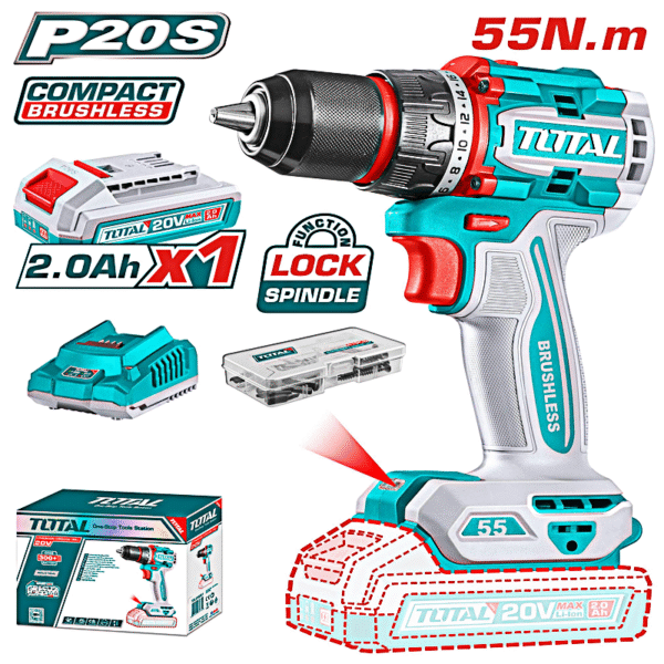توتال شنيور 20 فولت – 55 نيوتن + بطارية و شاحن