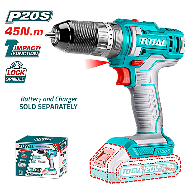 ShabanastoresTotalCordlessImpactDrill20V45NmwithoutBatteryandCharger3 Shabana Stores شبانة ستورز